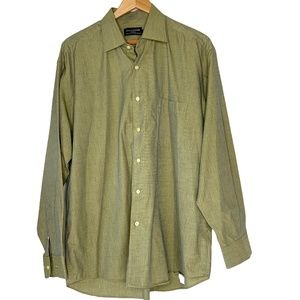 GUY LAROCHE Sz 44 Olive Green Pure Egyptian Cotton Button Down Long Sleeve Shirt